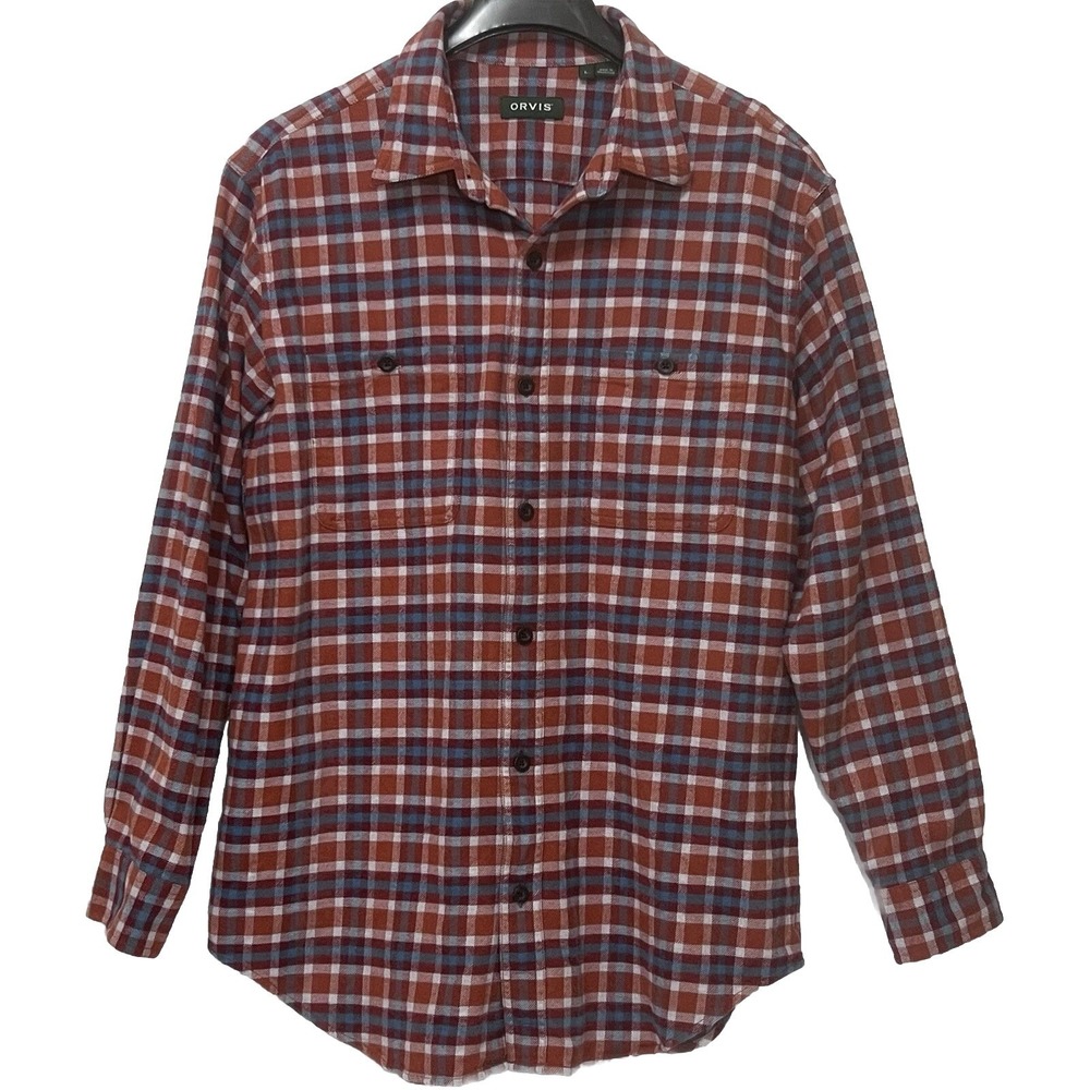 Orvis Flannel Plaid Button Long Sleeve Shirt Multicolor Outdoors Men Size Large